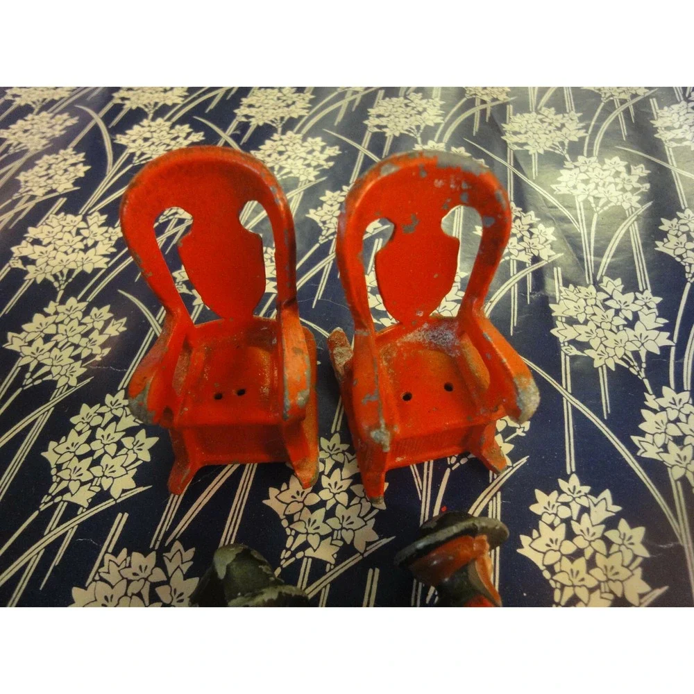 vintage salt‎ & pepper shaker cast iron man woman rocking chairs 4 pieces
